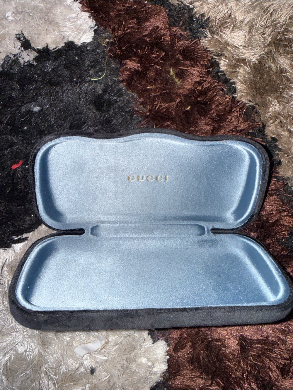 Gucci Light Blue Velvet Sunglass Case with Gold Logo